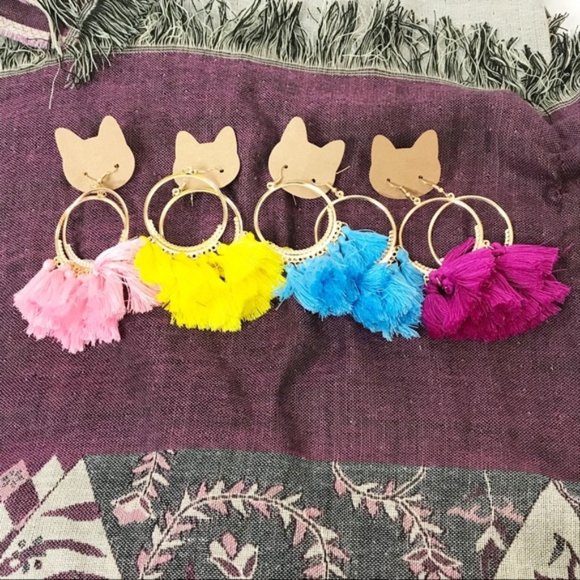 Jewelry - One pair hoop fringe earrings 3in nwot